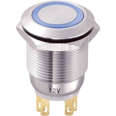 TRU COMPONENTS TC-8904668 LAS1-GQ-11E/B/12V Vandalismebestendige druktoets 250 V/AC 3 A 1x uit/(aan) Moment Blauw 1 stuk(s)