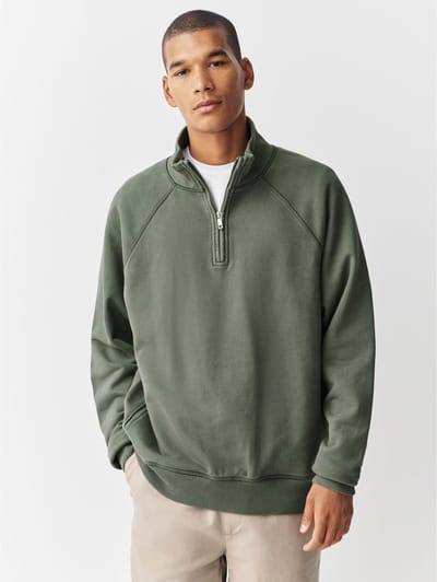 Next - Heren - Sweatshirt van zware stof met wassing en korte rits - Groen