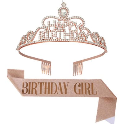 Nieuwe VERJAARDAG Feest Kroon Schouderband Etiquette Band HAPPY BIRTHDAY Legering Feest Hoofddeksel Haaraccessoire en Riem 15*13*5.5cm