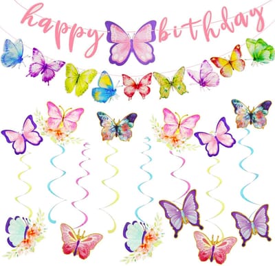 Dailygoods- Vlinderdecoratie - Feestdecoratie - Metalen Vlinder - Hangende Decoratie - Verjaardagsdecoratie - Set van 4 met 12 Vlinders