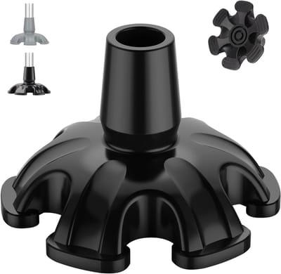 Wandelstok Dop - Stabiliteitsvoet Kruk - Veiliger Lopen - Zelfstandige 6-Poot - 16 mm Diameter - Zwart