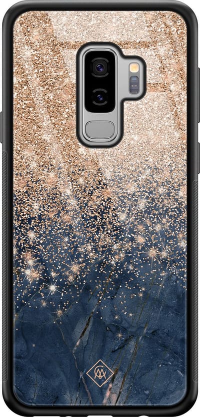 Casimoda® hoesje - Geschikt voor Samsung Galaxy S9+ - Marmer Blauw Rosegoud - Luxe Hard Case Zwart - Backcover telefoonhoesje - Blauw