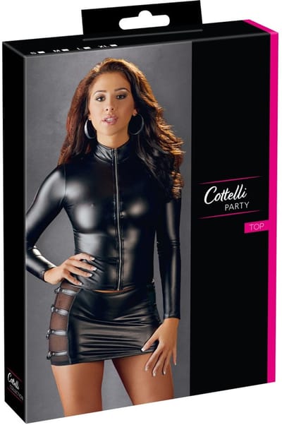 Cottelli Collection –  Wetlook Shirt met Lange Mouwen Als Pure Verleiding voor Spannende Dates – Maat M - Zwart