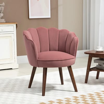 Pugsdrly Fauteuil woonkamer Loungefuteuil in schelpvorm Relaxfauteuil met houten poten, gestoffeerde fauteuil Leesfauteuil met fluwelen look, gestoffeerde stoel voor slaapkamer Roze