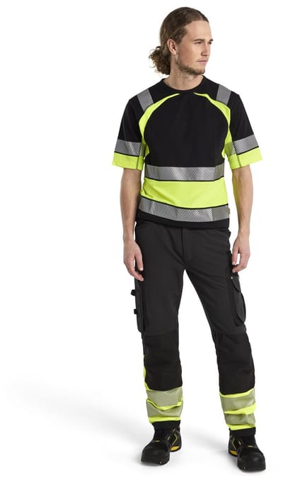 Blaklader werkbroek met 4-weg stretch zonder spijkerzakken 1193-1642 - Zwart/High Vis Geel - C144