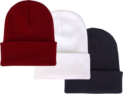 ASTRADAVI Beanie Hats - Muts - Warme Unisex Skimutsen Hoofddeksels - 3 Stuks Winter Mutsen - Bordeaux, Wit, Donker Grijs