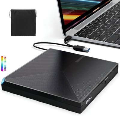 KAD® DVD Speler - USB 3.0 en Type-C - DVD Speler Laptop - DVD Brander - Zwart - 15cm x 15cm x 2cm
