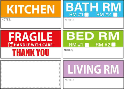 Verhuis Etiketten - Verpakking Stickers - Woning Verhuizen - Inclusief Breekbaar Stickers - 42x90mm - Wit