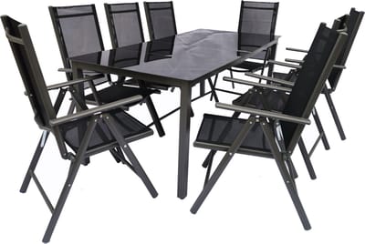 9-delige set tuinmeubelen aluminium glas tuinset zitgroep eetgroep tafel stoelen 190 SW