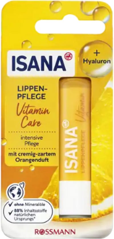 Isana Lippenbalsem - Vitamin Care | 1x 4,8g - Sinaasappel Geur - Met Hyaluron | Lippenbalsem - Lipverzorging
