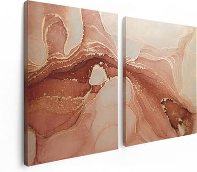 Artaza Canvas Schilderij Tweeluik Abstracte Kunst in het Roze Marmer - 120x80 - Foto Op Canvas - Canvas Print