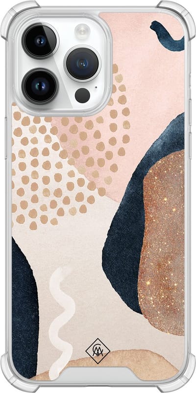 Casimoda® hoesje - Geschikt voor iPhone 14 Pro Max - Abstract Dots - Shockproof case - Extra sterk - TPU/polycarbonaat - Bruin/beige, Transparant