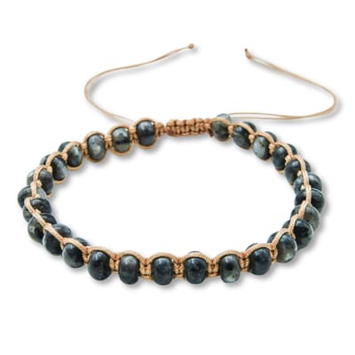 Marama - herenarmband Labradoriet S - edelsteen - vegan waxcord - verstelbaar 17-25 cm - armband heren grijs - diameter kralen 8 mm - one size fits all