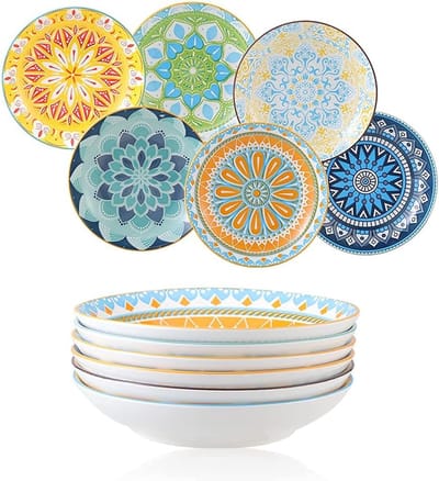 pasta kommen slakom - porseleinen serveerschaal set van 15,2 - 20,3 cm brede en ondiepe soepkommen borden set - magnetron en vaatwasmachinebestendig (680 ml)