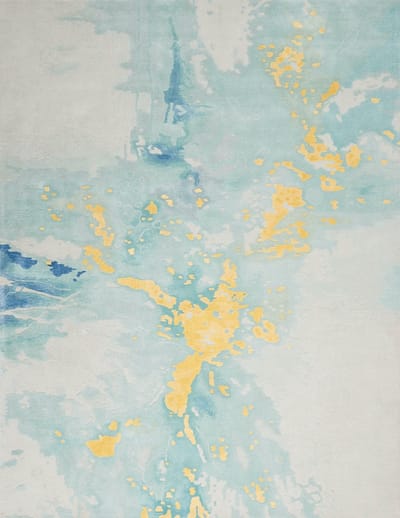 Nourison Prismatic Seafoam Gold PRS26 Vloerkleed - 114 x 175 cm - Veelkleurig - Rechthoekig - Wol - Eetkamer, Woonkamer - Abstract - Design, Modern