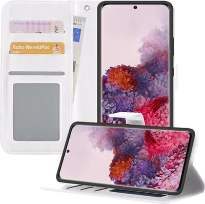 Hoesje - Met Pasjeshouder - Geschikt voor Samsung Galaxy S20 - Luxe Bookcase Portemonee - Flip Case - Kunstleer Book Case - Flipcase - Book Cover - Walletcase - Portemonneehoes - Telefoonhoesjes - Wit