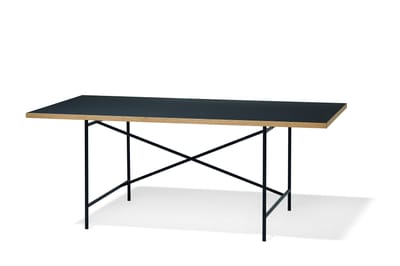 Richard Lampert Tafel Eiermann 1 - Linoleum nero 4023/eiken rand - 110 x 66 cm - zwart - excentrische stut - 140 x 80 cm