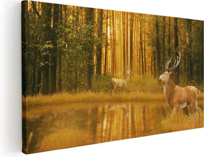 Artaza Canvas Schilderij Hert - 40x20 cm - Klein - Wanddecoratie Bos - Muurdecoratie Herten - Schilderijen Op Canvas Natuur