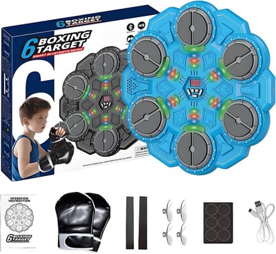 Boksmachine Muziek - Ponsmachine Workout - Interactief Trainen - Lichtgeleide Doelen - 996 g - Blauw