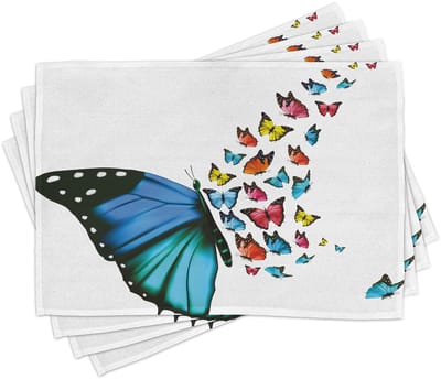 ABAKUHAUS Vlinder-placematten, conceptgrafiek – Monarch-vleugels, realistische, natuurlijke, in het wild levende dieren, onderzetters van wasbare stof, tafeldecoratie met druk, veelkleurig