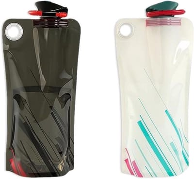 Vouwbare Waterfles 1000 ml Set van 2 in Wit en Zwart met Karabijnhaak voor Outdoor, Camping, Sport en Avontuur