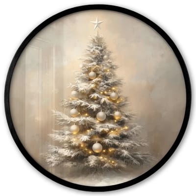 Poster in lijst Rond - Fotolijst 40x40 cm - Posters - Kerst - kerstboom - Sneeuw - Art - Ronde posterlijst zwart - Decoratie - Wanddecoratie woonkamer - Muurdecoratie slaapkamer - Kerstversiering - Kerstdecoratie voor binnen - Kerstmis
