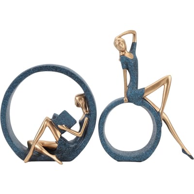 2 PIÈCES Figurines en Résine Lisant un Livre Fille Yoga Sculptures d'Art Esthétique Moderne Bibliothèque Étagère à Livres gray