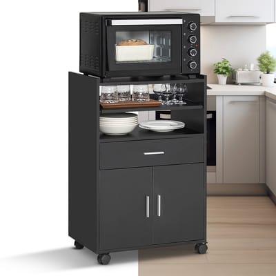 Magnetronkast - Keukenkast - Keukenrek Staand - Ovenkast - 59x92x40 cm - Organizers - Dubbele Draagplank - Aanrecht Organiser - Zwart