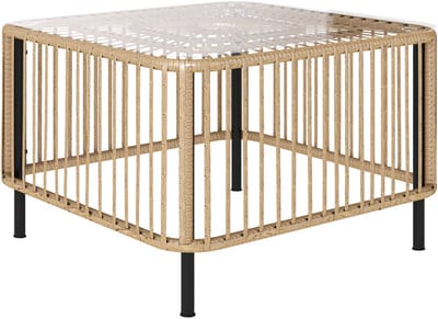 Outsunny-Rattan-Gartentisch-Stahl, PE-Rattan-65L x 65B x 43H cm-Naturholz