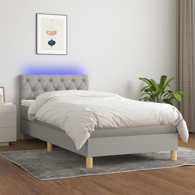 vidaXL - Boxspring - met - matras - en - LED - stof - lichtgrijs - 80x200 - cm