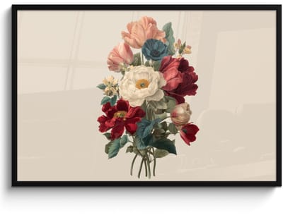 Poster in lijst - Fotolijst 120x80 cm - Posters - Boeket - Warme tinten - Elegant - Posterlijst zwart - Decoratie - Wanddecoratie woonkamer - Muurdecoratie slaapkamer