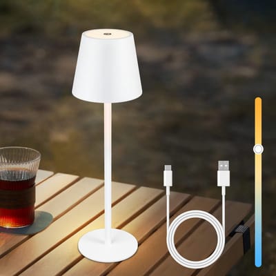 NETTLIFE Tafellamp Oplaadbaar - Wit - 2W - Touch dimbaar - met batterij - Metaal - Outdoor USB bureaulamp - IP54 - draadloos Bedlamp