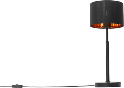 QAZQA vt - Moderne Tafellamp met kap - 1 lichts - H 48.8 cm - Zwart Goud - Woonkamer | Slaapkamer | Keuken