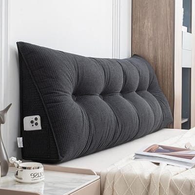 Hoofdbordkussen met Vulling - Driehoekig Rugkussen - Comfortabel Lezen - Afneembare Hoes - 100x50x20CM - Zwart