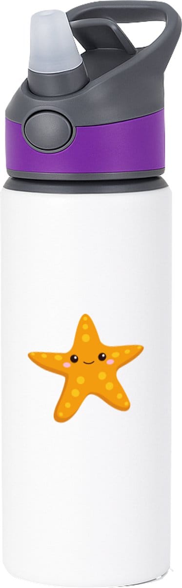 Hacebo® - zeester waterfles met rietje paars - Vis - Dieren liefhebbers - Zeedieren - zeesterren - water fles - 650ML