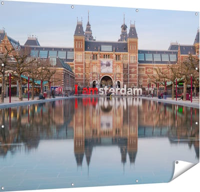 Gards Tuinposter Amsterdam Rijksmuseum - I Amsterdam Tekst - 150x120 cm - Tuindoek - Tuindecoratie - Wanddecoratie buiten - Tuinschilderij