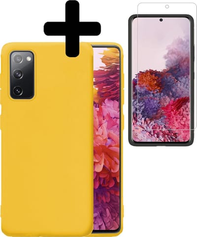Hoesje - Met Screenprotector - Geschikt voor Samsung Galaxy S20 FE - Sterk & Shockproof - Back Cover - Siliconen Case - Telefoon Hoes - Telefoonhoesjes - Geel