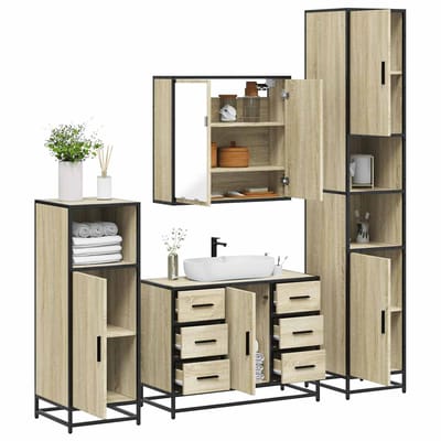 vidaXL - 4-delige - Badkamermeubelset - bewerkt - hout - sonoma - eikenkleurig