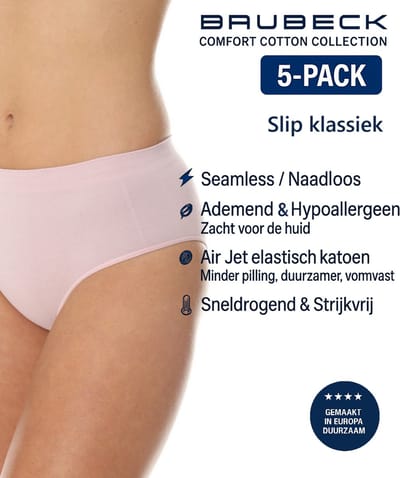 Brubeck Dames Slip Klassiek – Naadloos (Seamless) Elastisch Katoen – 5-Pack - Roze XXL