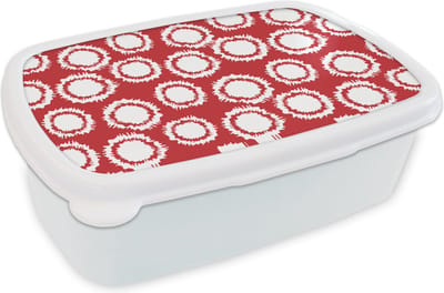 Broodtrommel Wit - Lunchbox - Brooddoos - Stippen - Rood - Patroon - 18x12x6 cm - Volwassenen