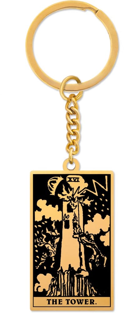 Tarot Sleutelhanger XVI: De Toren / The Tower - Goudkleurig Stainless Steel - Grote Arcana uit Rider-Waite Geïnspireerd - Pax Amare