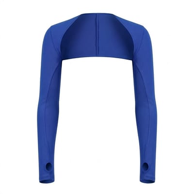 Blauwe armstukken unisex lange sport arm mouwen met schouderband en duim opening ademende rekbare sneldrogende armwarmers voor fietsen hardlopen vissen en outdoor activiteiten