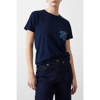 French Connection Fc Flower Embroidered Tee Dk Navy Size: XS | T-Shirts Outlet | Dames | Blauw
