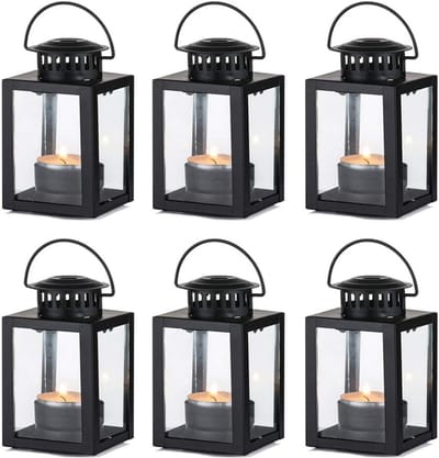 Lantaarns voor Kaarsen - Kaarsenhouders Decoratief - Sfeerverlichting Buiten - Vintage Design - 6 stuks - Zwart