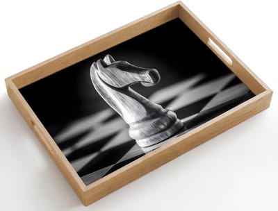Dienblad hout 50x35 cm - Schootdienblad - Paard - Hout - Schaalbord - Zwart - Borrelplank rechthoek - Plateau dienbladen