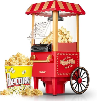 Popcorn Machine - Popcorn Popper -Popcorn Maker- Popcorn in 3 Minuten - 1200W - Rood/Goud - Hete Lucht