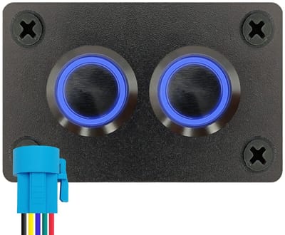 ProRide Metalen Drukschakelaars ON-OFF 220V - 16mm - Tweevoudig inbouwpaneel - IP67 - LED indicatie Blauw
