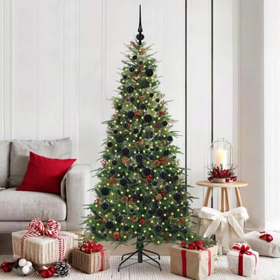 vidaXL - Kunstmatige - Hinged - Kerstboom - met - 300 - LED - Groen - 180 - cm - PE - en - PVC