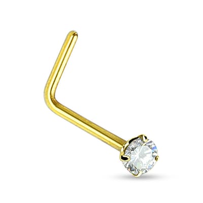 Neus piercing L-bend rond steentje wit 0.8x6x2 - goud - LMPiercings