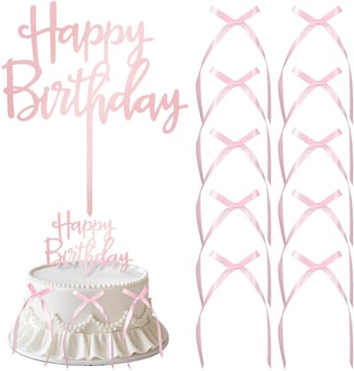 Dailygoods- Taartdecoratie 10 Stuks - Taarttopper Happy Birthday - Strikdecoratie - Herbruikbaar - Polyester/Acryl - 17 cm x 15 cm